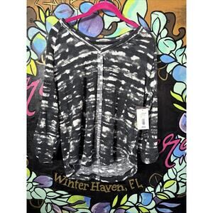 Westbound Knit Black and White Watercolor Plaid 3/4 Bell Top, Size Small